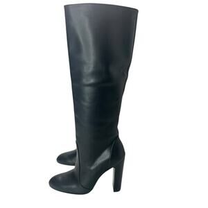 Stuart Weitzman Vita 100MM Leather Knee High Chunky Heel Boot Black Women 5.5B
